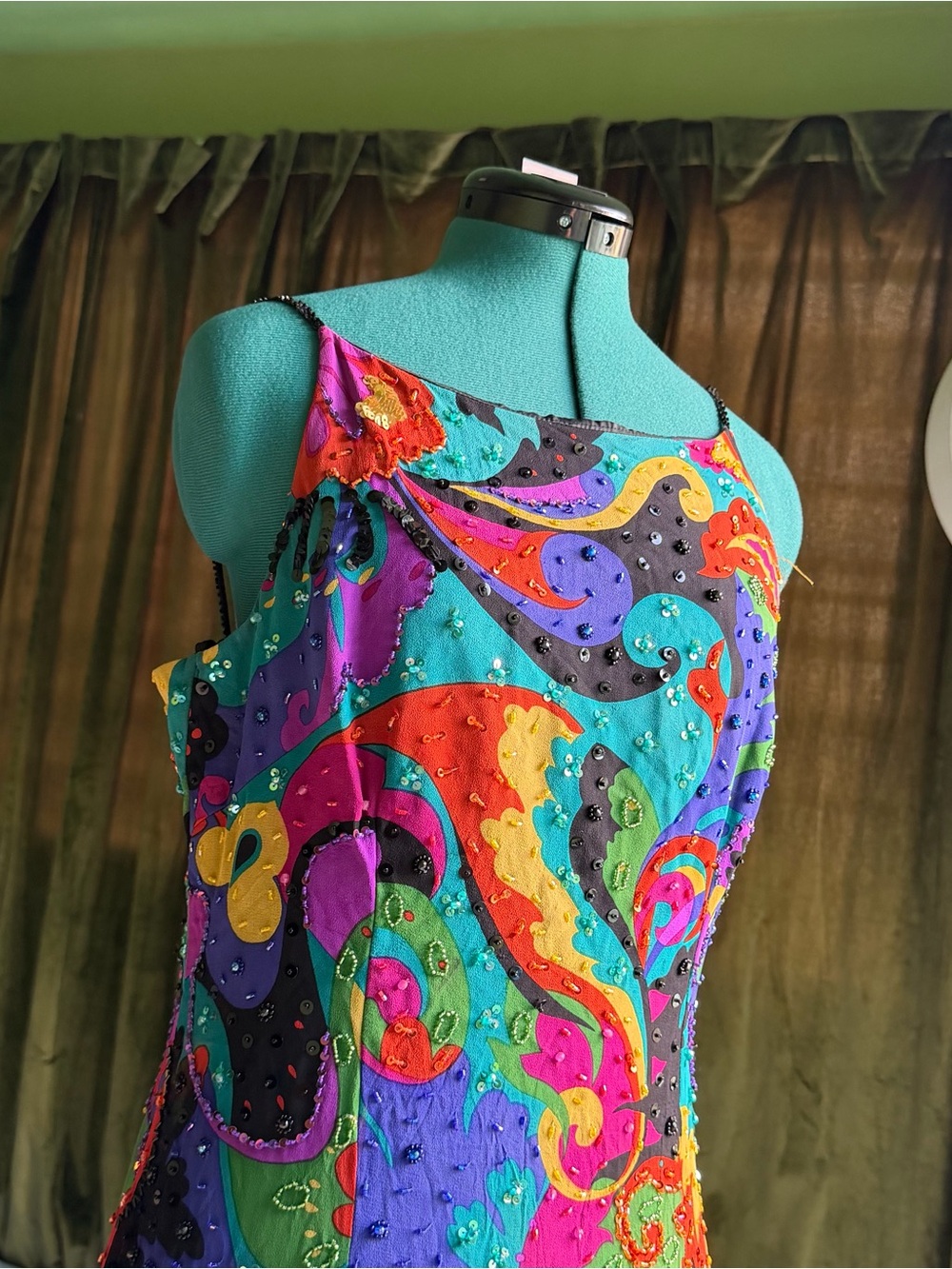 1980’s Multicolor Strapless Beaded Party Dress from Imperio Salon Puerto Rico